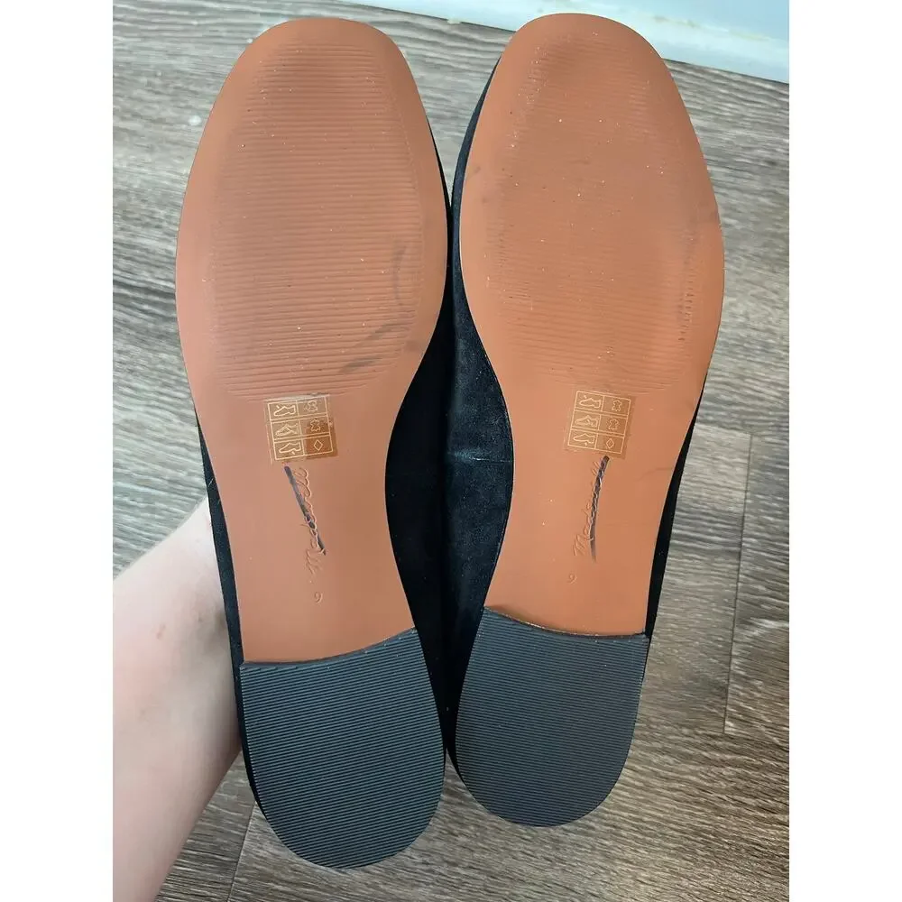 Madewell The Greta Lace-Up Ballet Flat in True Black Suede Size 9